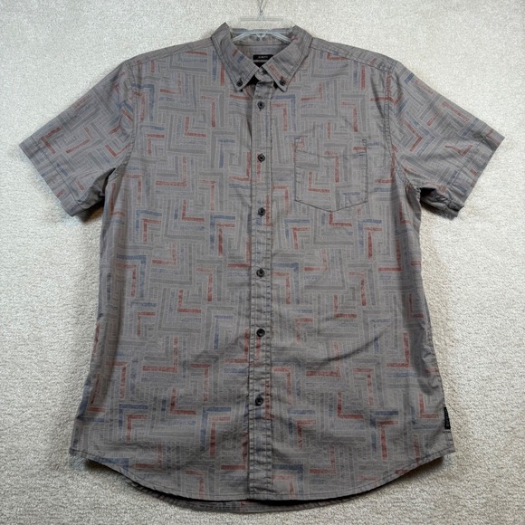 Prana Mens Large Slim Fit Short Sleeve Button Up Shirt Organic Cotton Blend - Picture 2 of 9